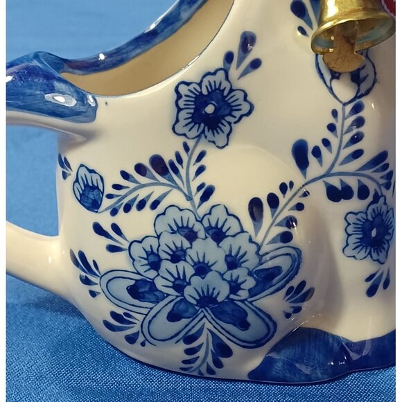 Vtg Hand-Painted Delft Blue Dutch Cow Creamer Pitcher W/ Windmill Floral Design - Picture 4 of 13